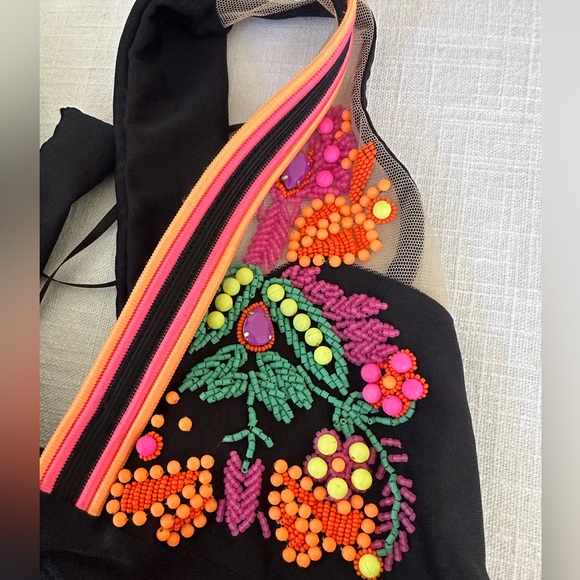 NWT $850 PatBO Neon Beaded Embellished Black Mesh Beach Maxi Small - Picture 14 of 16